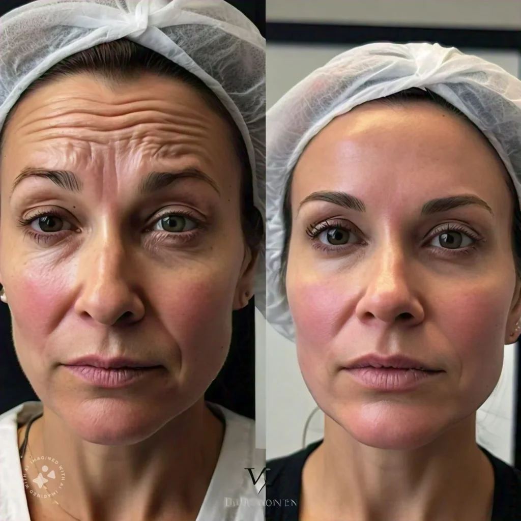 Before and after photos showing the results of Botox and dermal fillers.