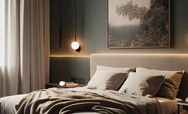 A peaceful bedroom setting promoting good sleep and mental health.