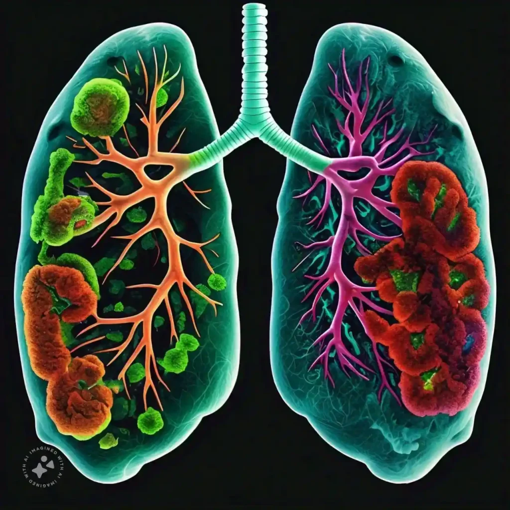 llustration of healthy lungs versus lungs harmed by air pollution, illustrating the effects of pollution on respiratory health.