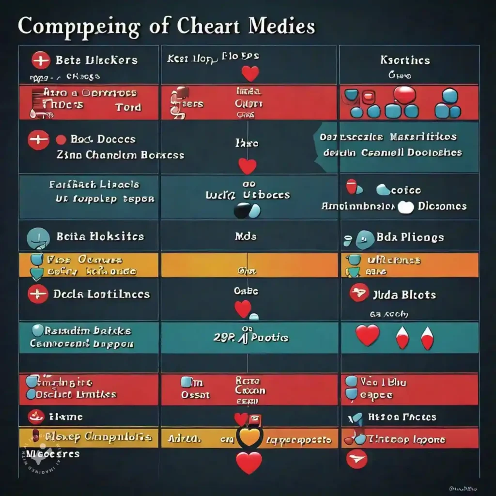 A chart showing different types of heart medications and what they do, emphasizing heart disease treatment.