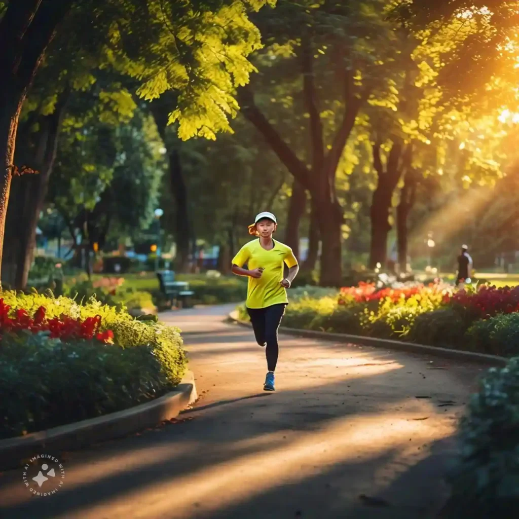 A person jogging in a park to improve respiratory health.