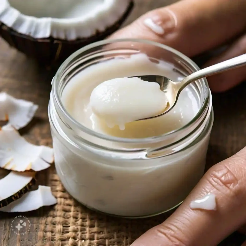 Coconut oil as a natural remedy for skin to moisturize and soothe dryness.