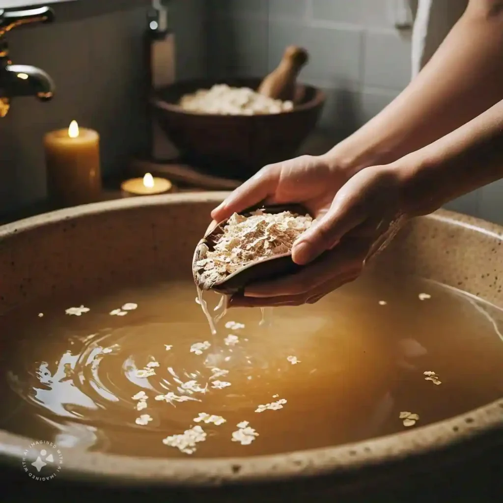 Oatmeal bath as a natural remedy for skin to relieve eczema.