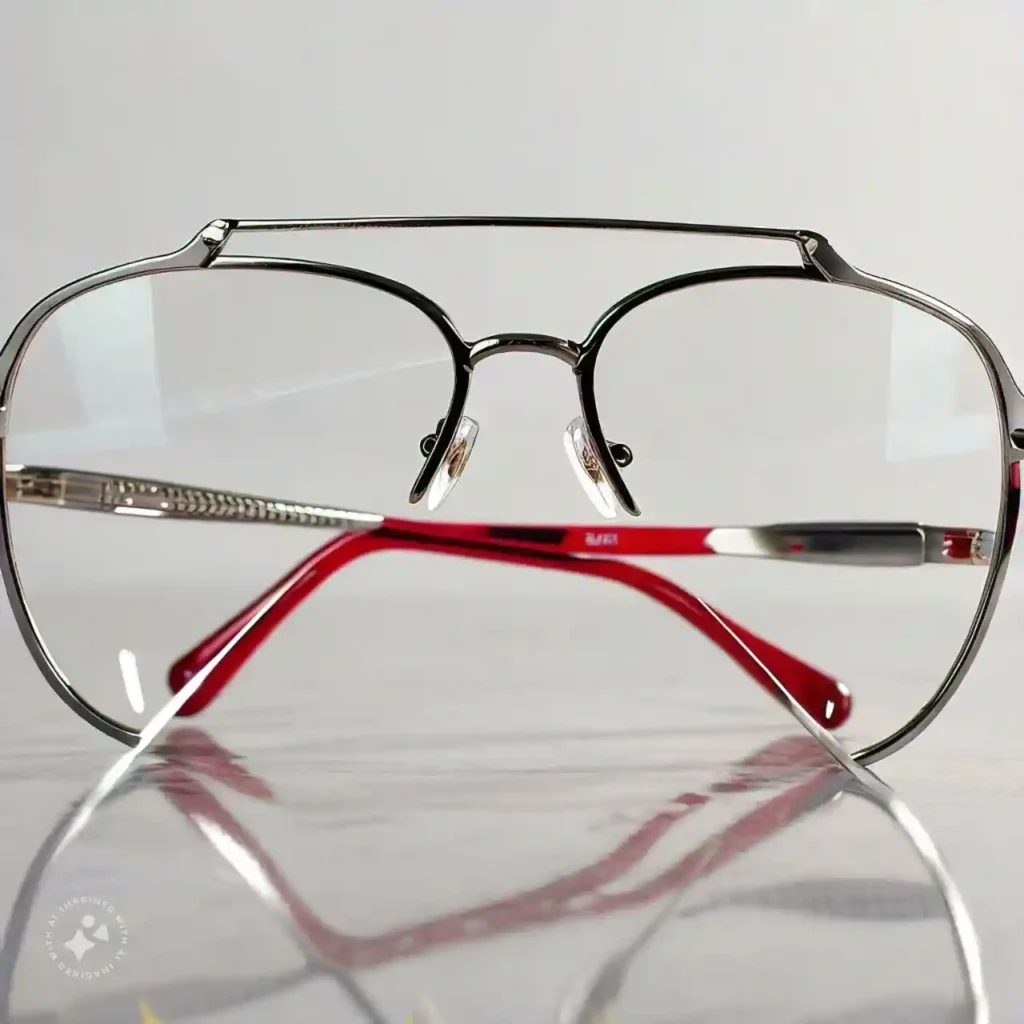 Close-up of stylish eyeglasses placed on a table, symbolizing a common treatment for astigmatism.