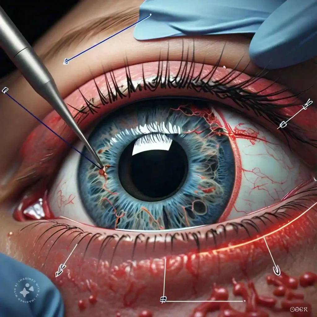 Diagram showing the LASIK eye surgery process, which reshapes the cornea to correct astigmatism.