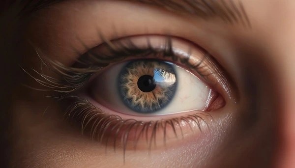 Close-up of an eye with diabetic retinopathy