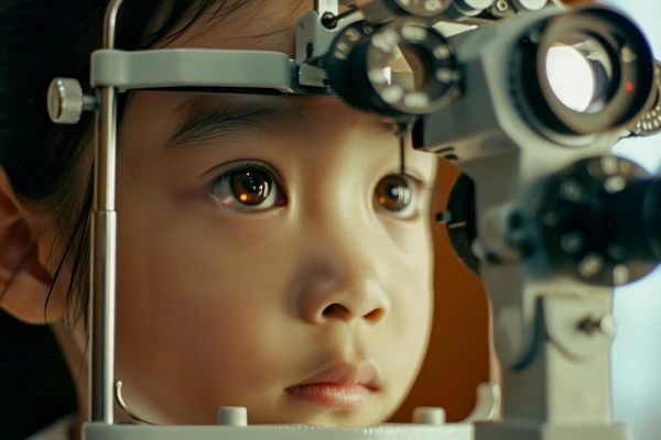 Patient having an eye exam to check for diabetes-related eye issues