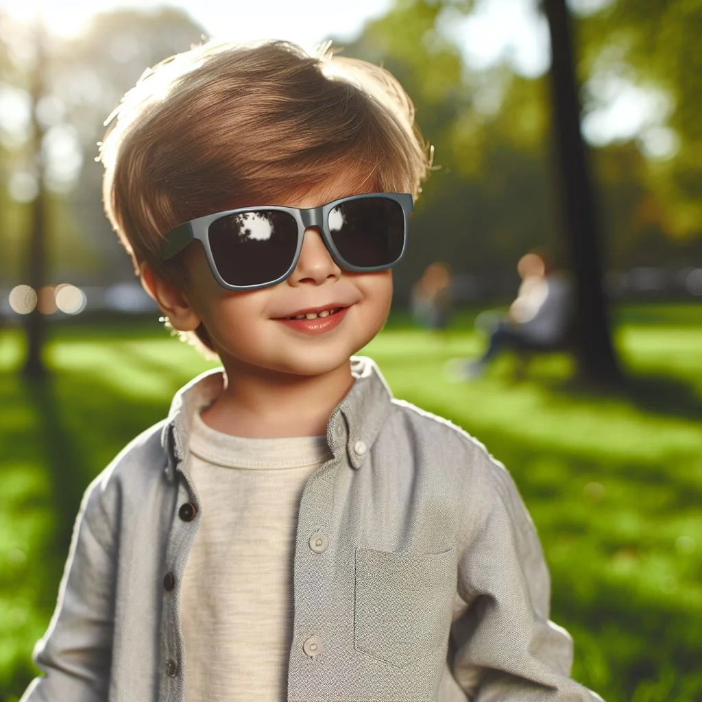 Child wearing UV-protective sunglasses.