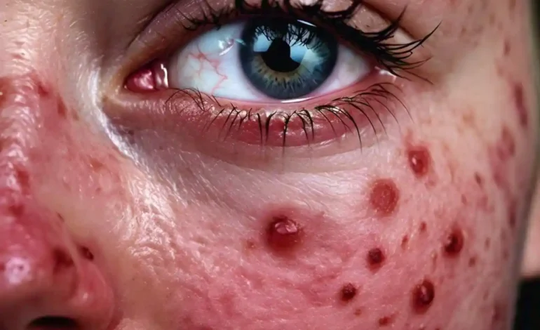 Close-up of sensitive skin showing redness and irritation.