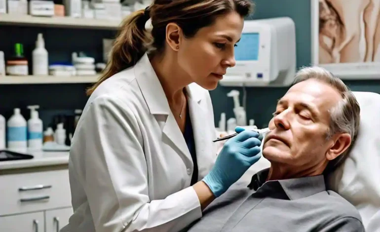 Dermatologist applying a chemical peel to refresh a patient’s skin.