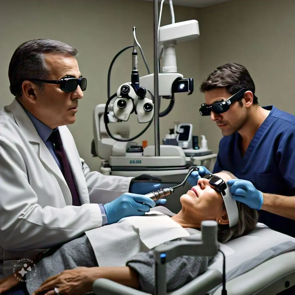 Patient undergoing laser therapy for glaucoma