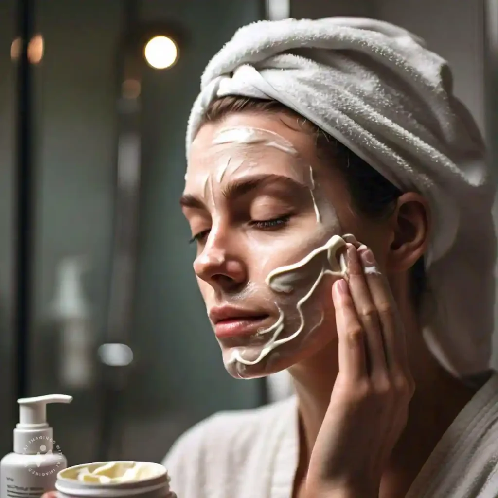 Applying a thick moisturizer to sensitive skin