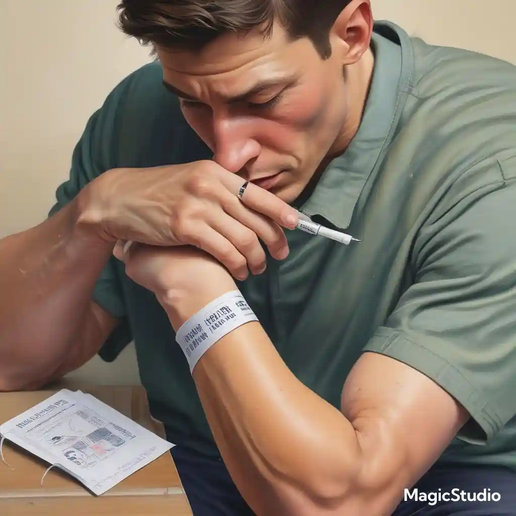 A person applying a nicotine patch to help quit smoking
