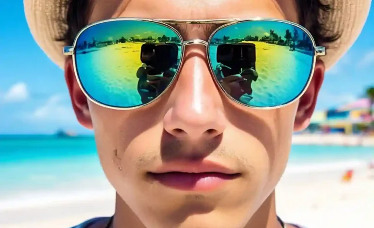 A person wearing the right sunglasses with UV-protective lenses, enjoying a sunny day outdoors.