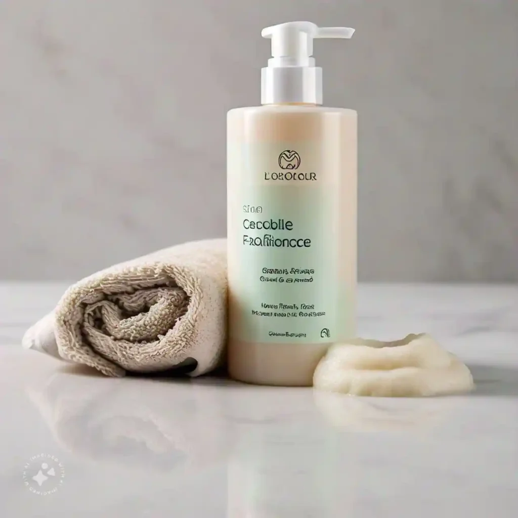 Soft washcloth and gentle exfoliating product for sensitive skin care.