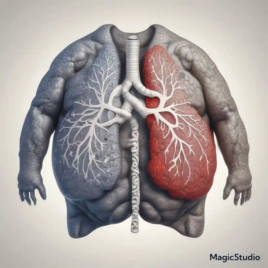 Comparison of a healthy lung and one affected by obesity, illustrating the impact on respiratory health.