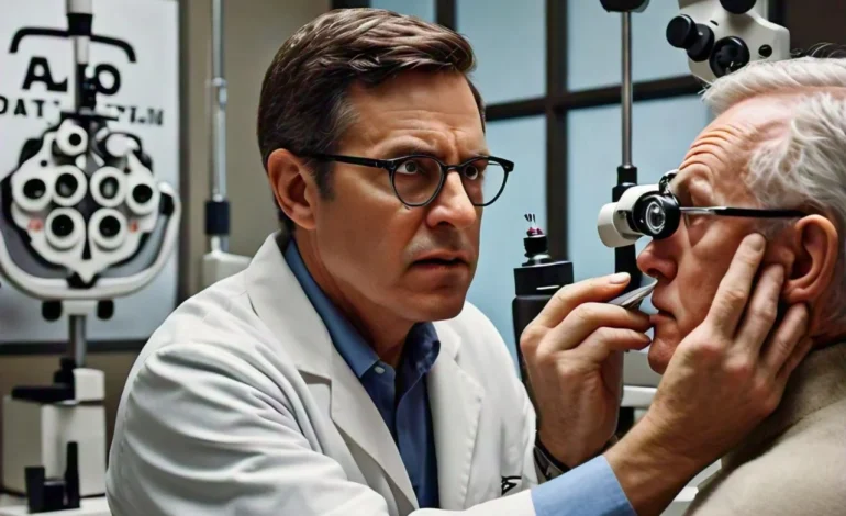 Eye doctor examining a patient's eyes for glaucoma