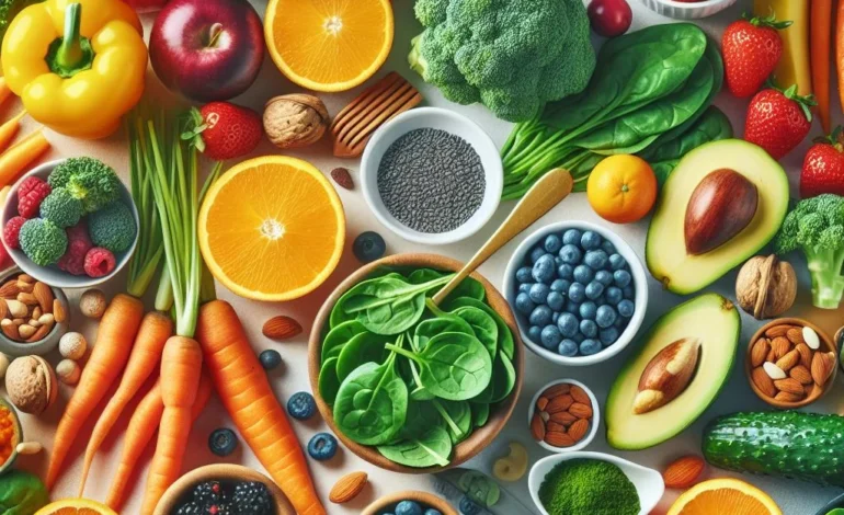 A healthy meal featuring salmon and a variety of vegetables