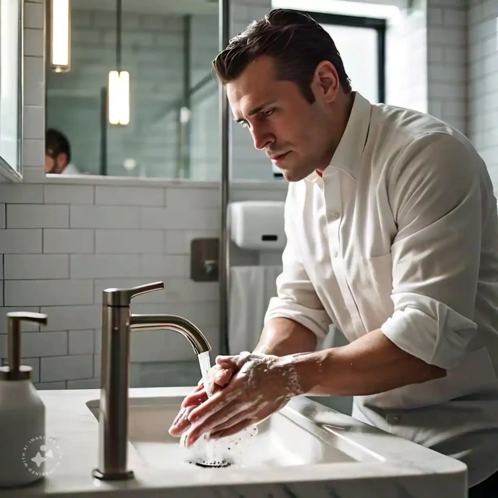 Person washing hands to reduce the risk of respiratory infections.