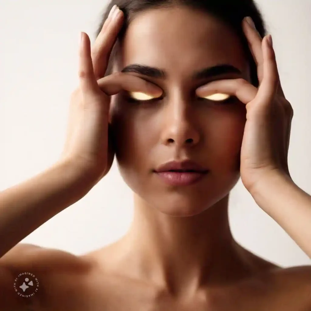 Close-up of a person performing an eye massage, using gentle finger movements to relax their eye area.