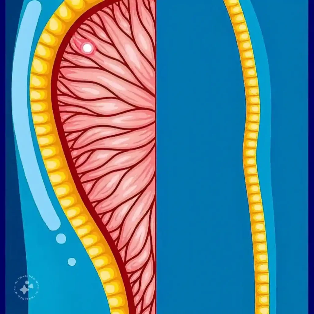 Cross-section of an artery showing plaque buildup in peripheral artery disease.