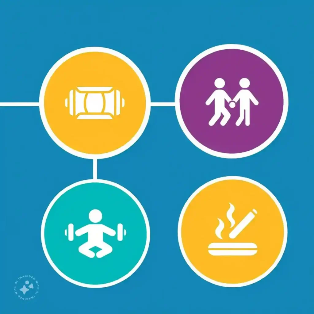 Graphic showing healthy habits to prevent sleep apnea, such as exercise and not smoking.