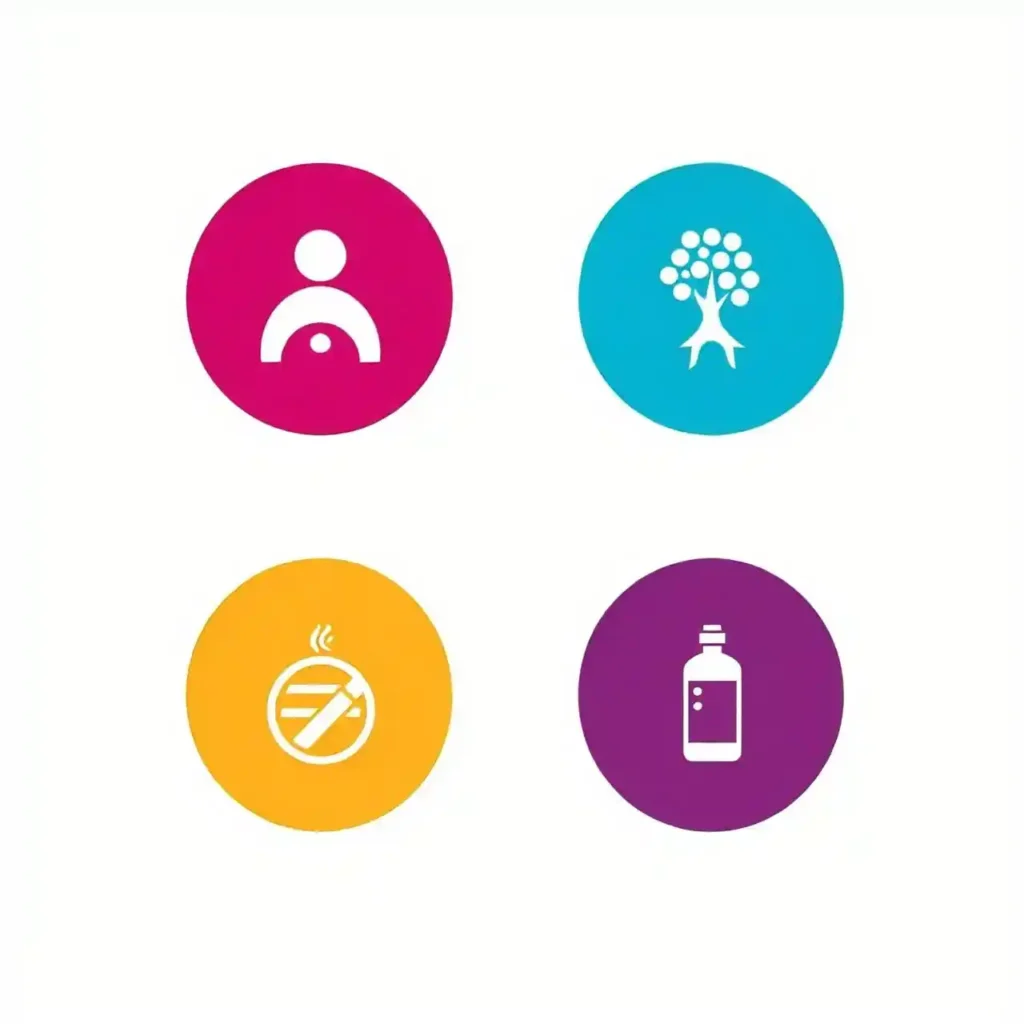 Icons showing causes of sleep apnea, like being overweight and smoking