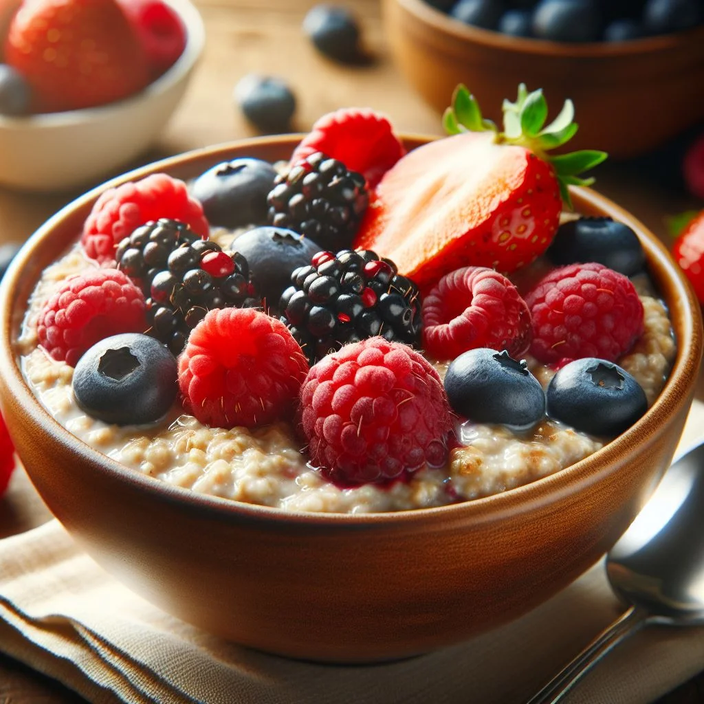 A bowl of heart-healthy recipes
oatmeal topped with fresh berries.