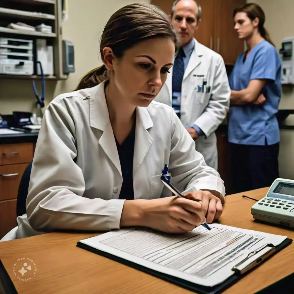 Patient preparing for a lung function tests in a clinic setting.