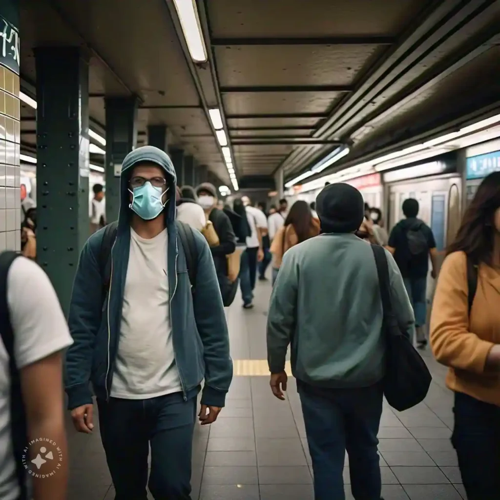 Person wearing a mask to avoid respiratory infections in public.