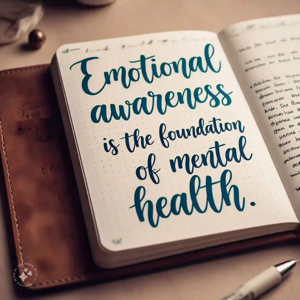 A close-up of a gratitude journal with words of positivity written, highlighting emotional awareness and mental health. Journaling for Mental Health.