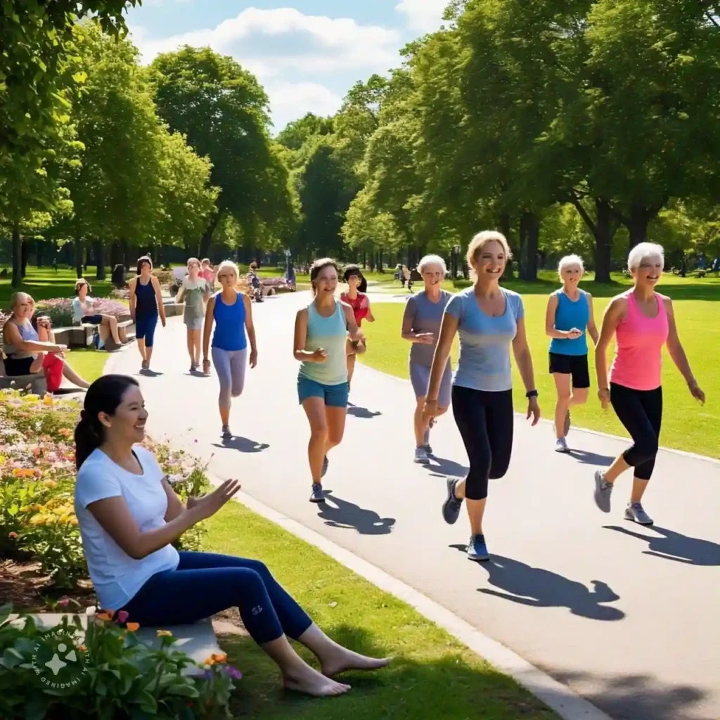 A group of people exercising in a park, emphasizing the role of physical activity in diabetes management.