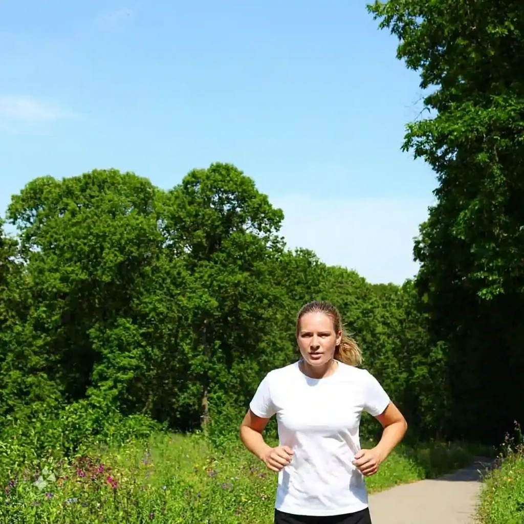 A person jogging in a park, representing the importance of exercise in managing high cholesterol.