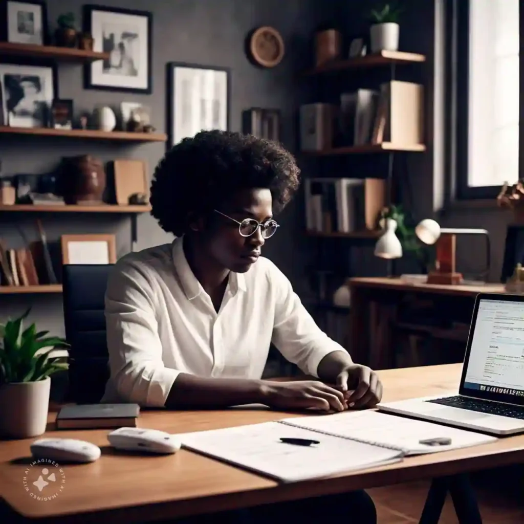 A person planning their diabetes care with a glucose meter, notepad, and laptop, symbolizing organized diabetes management.