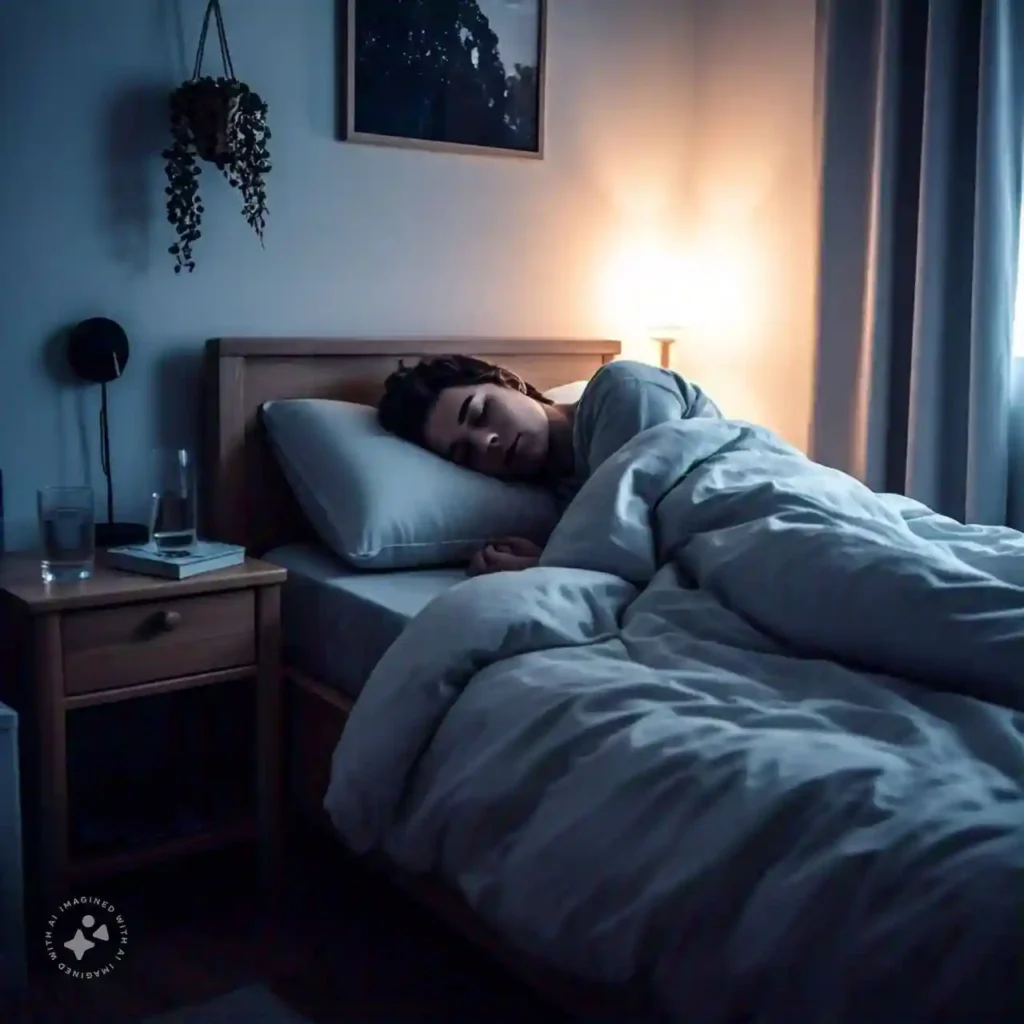 A person sleeping peacefully in a cozy bedroom, emphasizing the importance of sleep to improve your metabolism.