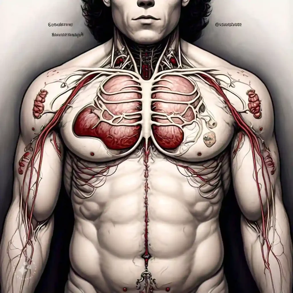 An anatomical diagram showing how excess body fat around the chest and abdomen affects lung expansion and breathing, highlighting how obesity impacts respiratory health.