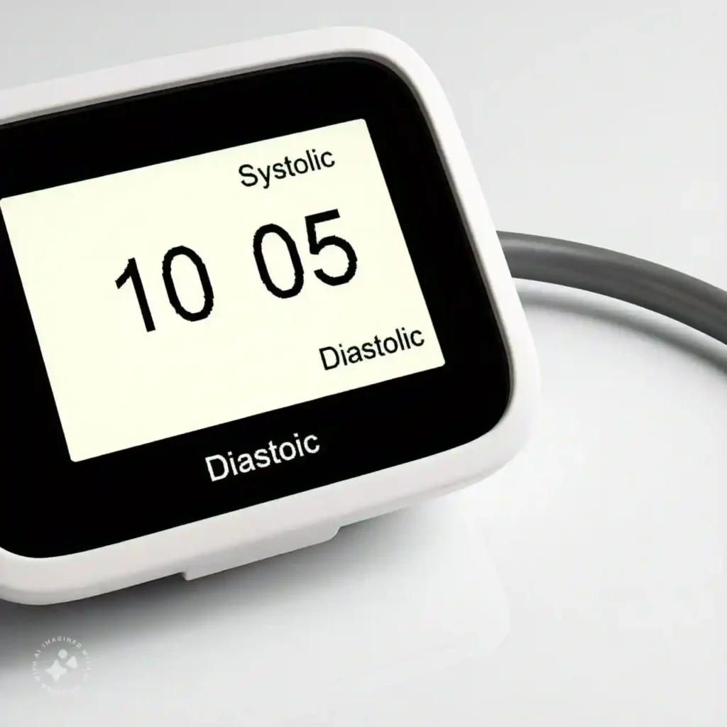 Diagram showing systolic and diastolic blood pressure readings on a monitor.