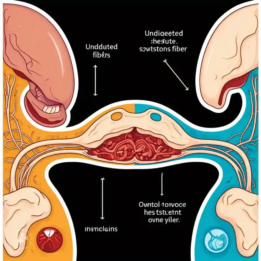 Illustration of the human digestive system showing how fiber aids digestion, highlighting the role of fiber for digestive health.