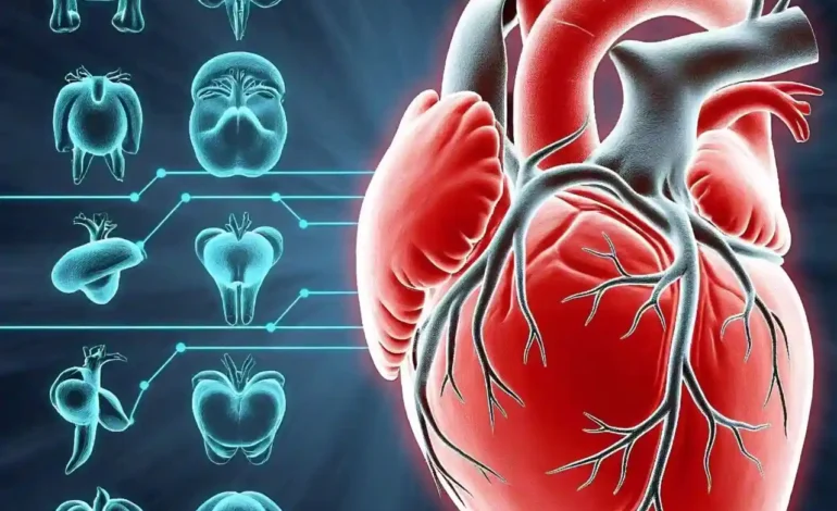 Medical illustration showing a human heart with atrial fibrillation.