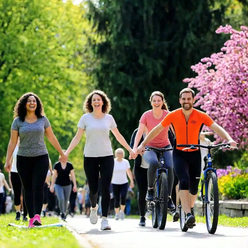 People exercising outdoors to promote heart disease prevention.