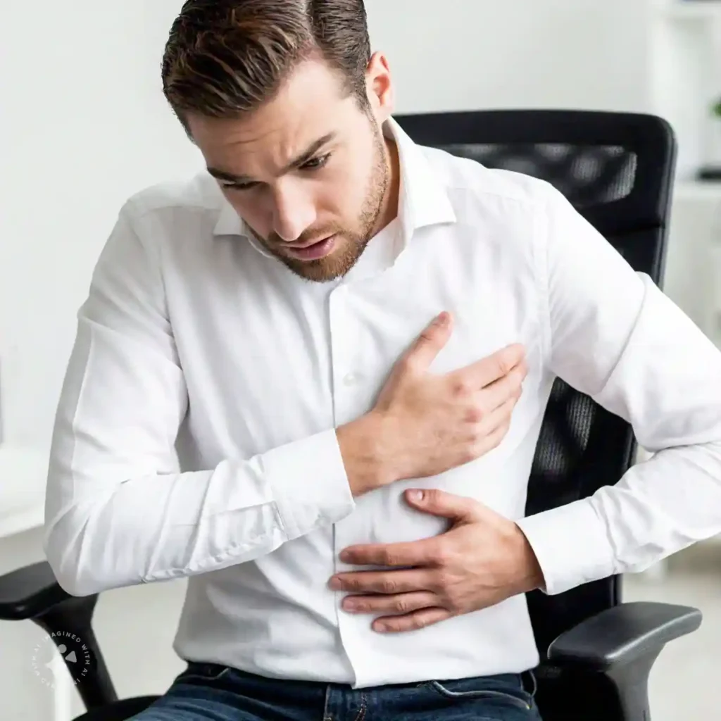 Person holding their chest, depicting heart palpitations due to atrial fibrillation.